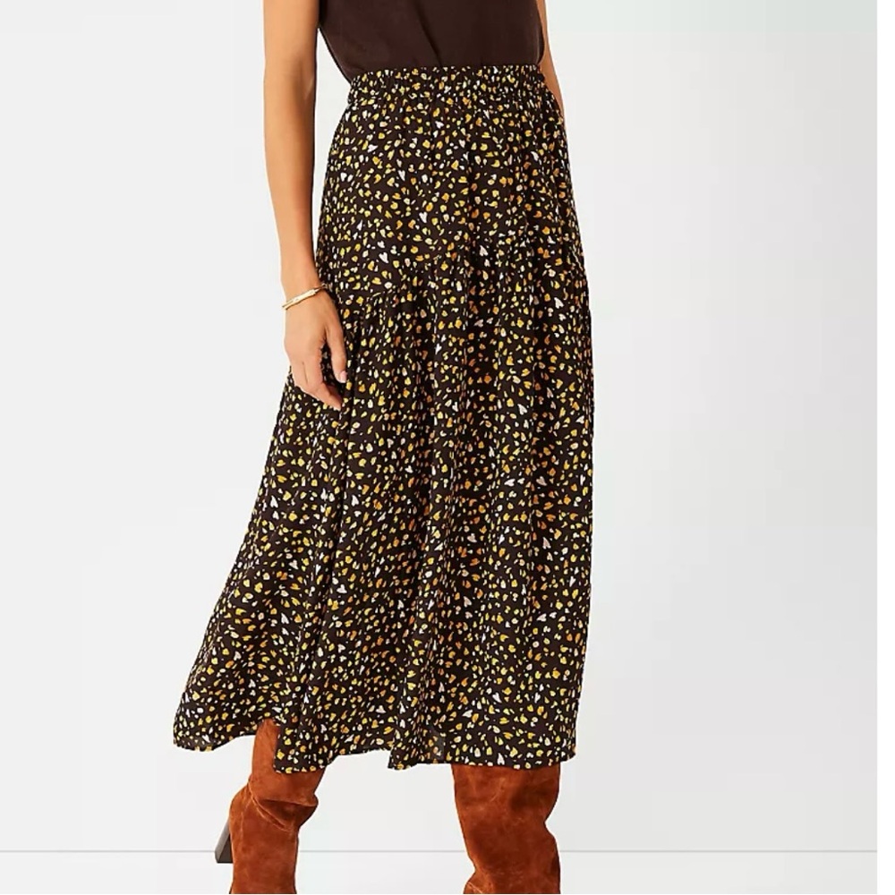 Ann Taylor Pleated Brown Prairie Pullon Midi Skirt NWOT - Medium